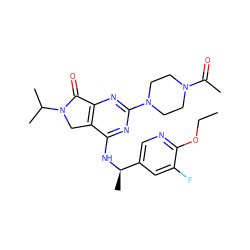 CCOc1ncc([C@@H](C)Nc2nc(N3CCN(C(C)=O)CC3)nc3c2CN(C(C)C)C3=O)cc1F ZINC000084619798