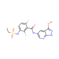 CCS(=O)(=O)Nc1ccc(F)c(C(=O)Nc2cnc3[nH]nc(OC)c3c2)c1F ZINC000072182468