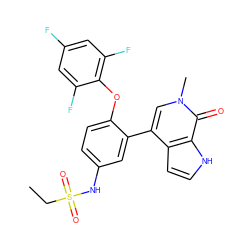 CCS(=O)(=O)Nc1ccc(Oc2c(F)cc(F)cc2F)c(-c2cn(C)c(=O)c3[nH]ccc23)c1 ZINC000146482591