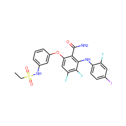 CCS(=O)(=O)Nc1cccc(Oc2cc(F)c(F)c(Nc3ccc(I)cc3F)c2C(N)=O)c1 ZINC000653785925