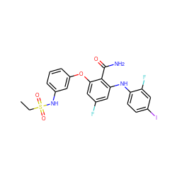 CCS(=O)(=O)Nc1cccc(Oc2cc(F)cc(Nc3ccc(I)cc3F)c2C(N)=O)c1 ZINC000068205697