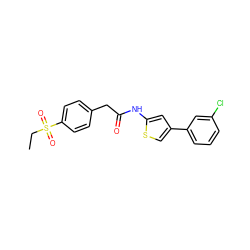 CCS(=O)(=O)c1ccc(CC(=O)Nc2cc(-c3cccc(Cl)c3)cs2)cc1 ZINC000144699680