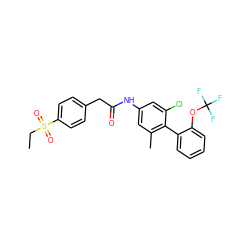 CCS(=O)(=O)c1ccc(CC(=O)Nc2cc(C)c(-c3ccccc3OC(F)(F)F)c(Cl)c2)cc1 ZINC000144540651