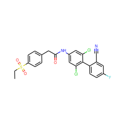 CCS(=O)(=O)c1ccc(CC(=O)Nc2cc(Cl)c(-c3ccc(F)cc3C#N)c(Cl)c2)cc1 ZINC000143143329