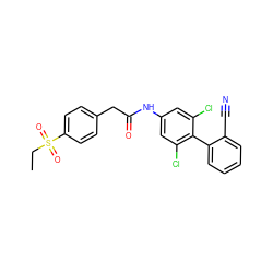 CCS(=O)(=O)c1ccc(CC(=O)Nc2cc(Cl)c(-c3ccccc3C#N)c(Cl)c2)cc1 ZINC000143095743