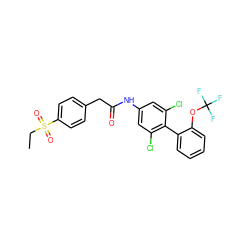 CCS(=O)(=O)c1ccc(CC(=O)Nc2cc(Cl)c(-c3ccccc3OC(F)(F)F)c(Cl)c2)cc1 ZINC000143139995