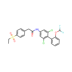 CCS(=O)(=O)c1ccc(CC(=O)Nc2cc(Cl)c(-c3ccccc3OC(F)F)c(Cl)c2)cc1 ZINC000143215693