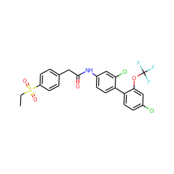 CCS(=O)(=O)c1ccc(CC(=O)Nc2ccc(-c3ccc(Cl)cc3OC(F)(F)F)c(Cl)c2)cc1 ZINC000142565210
