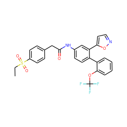 CCS(=O)(=O)c1ccc(CC(=O)Nc2ccc(-c3ccccc3OC(F)(F)F)c(-c3ccno3)c2)cc1 ZINC000143089565
