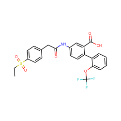CCS(=O)(=O)c1ccc(CC(=O)Nc2ccc(-c3ccccc3OC(F)(F)F)c(C(=O)O)c2)cc1 ZINC000143104839