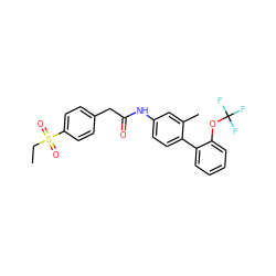 CCS(=O)(=O)c1ccc(CC(=O)Nc2ccc(-c3ccccc3OC(F)(F)F)c(C)c2)cc1 ZINC000144540027