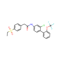CCS(=O)(=O)c1ccc(CC(=O)Nc2ccc(-c3ccccc3OC(F)(F)F)c(Cl)c2)cc1 ZINC000142556535