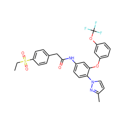 CCS(=O)(=O)c1ccc(CC(=O)Nc2ccc(-n3ccc(C)n3)c(Oc3cccc(OC(F)(F)F)c3)c2)cc1 ZINC000299826441
