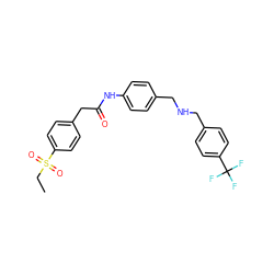CCS(=O)(=O)c1ccc(CC(=O)Nc2ccc(CNCc3ccc(C(F)(F)F)cc3)cc2)cc1 ZINC000103257515