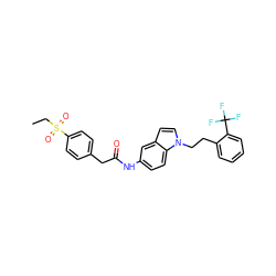 CCS(=O)(=O)c1ccc(CC(=O)Nc2ccc3c(ccn3CCc3ccccc3C(F)(F)F)c2)cc1 ZINC000103257545