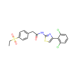 CCS(=O)(=O)c1ccc(CC(=O)Nc2nc(-c3c(Cl)cccc3Cl)cs2)cc1 ZINC000103235240