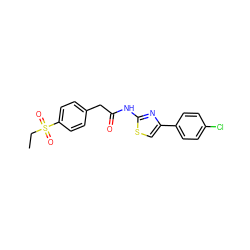 CCS(=O)(=O)c1ccc(CC(=O)Nc2nc(-c3ccc(Cl)cc3)cs2)cc1 ZINC000010253022