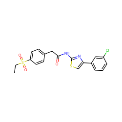 CCS(=O)(=O)c1ccc(CC(=O)Nc2nc(-c3cccc(Cl)c3)cs2)cc1 ZINC000103235235