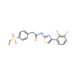 CCS(=O)(=O)c1ccc(CC(=O)Nc2nc(-c3cccc(Cl)c3Cl)cs2)cc1 ZINC000103235237
