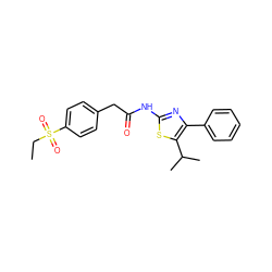 CCS(=O)(=O)c1ccc(CC(=O)Nc2nc(-c3ccccc3)c(C(C)C)s2)cc1 ZINC000103235246