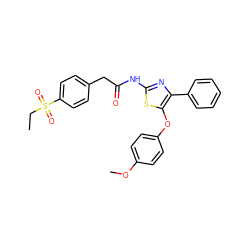 CCS(=O)(=O)c1ccc(CC(=O)Nc2nc(-c3ccccc3)c(Oc3ccc(OC)cc3)s2)cc1 ZINC000203337996