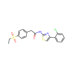 CCS(=O)(=O)c1ccc(CC(=O)Nc2nc(-c3ccccc3Cl)cs2)cc1 ZINC000103235233