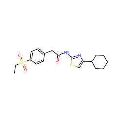CCS(=O)(=O)c1ccc(CC(=O)Nc2nc(C3CCCCC3)cs2)cc1 ZINC000103233640