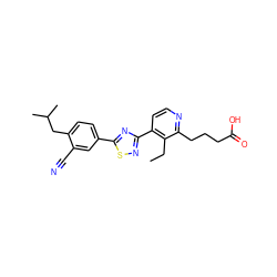 CCc1c(-c2nsc(-c3ccc(CC(C)C)c(C#N)c3)n2)ccnc1CCCC(=O)O ZINC000084687766