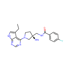 CCc1c[nH]c2ncnc(N3CC[C@](N)(CNC(=O)c4ccc(F)cc4)C3)c12 ZINC000053276459