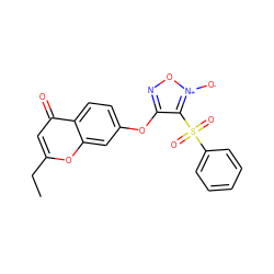 CCc1cc(=O)c2ccc(Oc3no[n+]([O-])c3S(=O)(=O)c3ccccc3)cc2o1 ZINC000299840360