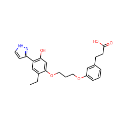 CCc1cc(-c2cc[nH]n2)c(O)cc1OCCCOc1cccc(CCC(=O)O)c1 ZINC000013738049