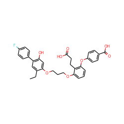 CCc1cc(-c2ccc(F)cc2)c(O)cc1OCCCOc1cccc(Oc2ccc(C(=O)O)cc2)c1CCC(=O)O ZINC000003917198