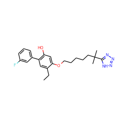 CCc1cc(-c2cccc(F)c2)c(O)cc1OCCCCCC(C)(C)c1nnn[nH]1 ZINC000013744122