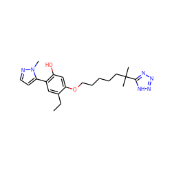 CCc1cc(-c2ccnn2C)c(O)cc1OCCCCCC(C)(C)c1nnn[nH]1 ZINC000013738041