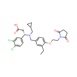 CCc1cc(CN(CC2CC2)[C@@H](CC(=O)O)c2ccc(Cl)c(Cl)c2)ccc1OCCN1C(=O)CCC1=O ZINC000207164976