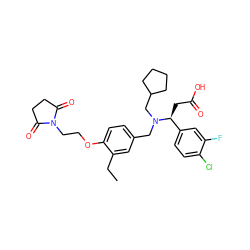 CCc1cc(CN(CC2CCCC2)[C@@H](CC(=O)O)c2ccc(Cl)c(F)c2)ccc1OCCN1C(=O)CCC1=O ZINC000207164558