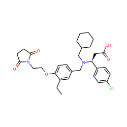 CCc1cc(CN(CC2CCCCC2)[C@@H](CC(=O)O)c2ccc(Cl)cc2)ccc1OCCN1C(=O)CCC1=O ZINC000207147852