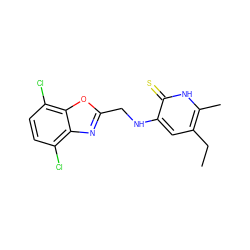 CCc1cc(NCc2nc3c(Cl)ccc(Cl)c3o2)c(=S)[nH]c1C ZINC000013727839