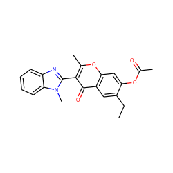 CCc1cc2c(=O)c(-c3nc4ccccc4n3C)c(C)oc2cc1OC(C)=O ZINC000004247033