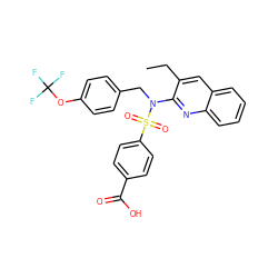 CCc1cc2ccccc2nc1N(Cc1ccc(OC(F)(F)F)cc1)S(=O)(=O)c1ccc(C(=O)O)cc1 ZINC000261081116