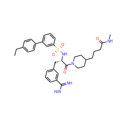 CCc1ccc(-c2cccc(S(=O)(=O)N[C@@H](Cc3cccc(C(=N)N)c3)C(=O)N3CCC(CCCC(=O)NC)CC3)c2)cc1 ZINC000096175786
