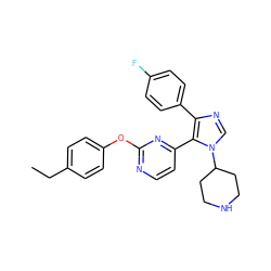 CCc1ccc(Oc2nccc(-c3c(-c4ccc(F)cc4)ncn3C3CCNCC3)n2)cc1 ZINC000036127083