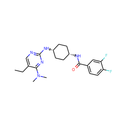 CCc1cnc(N[C@H]2CC[C@@H](NC(=O)c3ccc(F)c(F)c3)CC2)nc1N(C)C ZINC000253676547