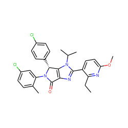 CCc1nc(OC)ccc1-c1nc2c(n1C(C)C)[C@@H](c1ccc(Cl)cc1)N(c1cc(Cl)ccc1C)C2=O ZINC000169705423