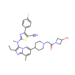 CCc1nc2c(C)cc(C3CCN(CC(=O)N4CC(O)C4)CC3)cn2c1N(C)c1nc(-c2ccc(F)cc2)c(C#N)s1 ZINC000217841870