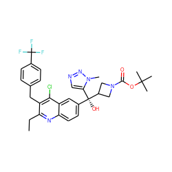 CCc1nc2ccc([C@@](O)(c3cnnn3C)C3CN(C(=O)OC(C)(C)C)C3)cc2c(Cl)c1Cc1ccc(C(F)(F)F)cc1 ZINC000219571114