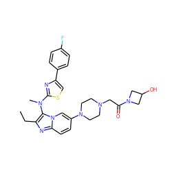 CCc1nc2ccc(N3CCN(CC(=O)N4CC(O)C4)CC3)cn2c1N(C)c1nc(-c2ccc(F)cc2)cs1 ZINC000217860954