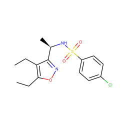CCc1onc([C@@H](C)NS(=O)(=O)c2ccc(Cl)cc2)c1CC ZINC000143797159
