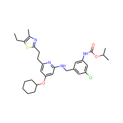 CCc1sc(CCc2cc(OC3CCCCC3)cc(NCc3cc(Cl)cc(NC(=O)OC(C)C)c3)n2)nc1C ZINC000029467012