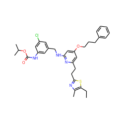 CCc1sc(CCc2cc(OCCCc3ccccc3)cc(NCc3cc(Cl)cc(NC(=O)OC(C)C)c3)n2)nc1C ZINC000029468826
